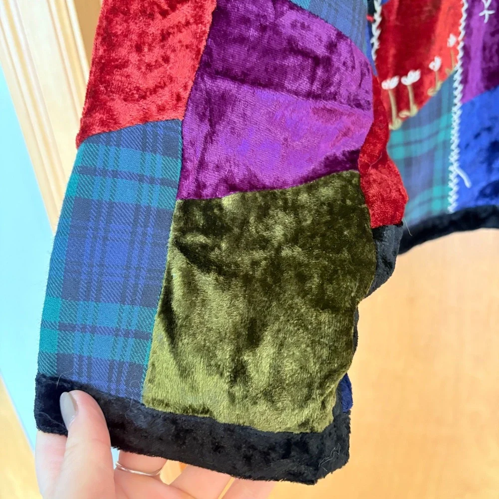 Bedford Fair Patchwork Velvet Plaid Button Down Jacket Women's‎ L Colorful